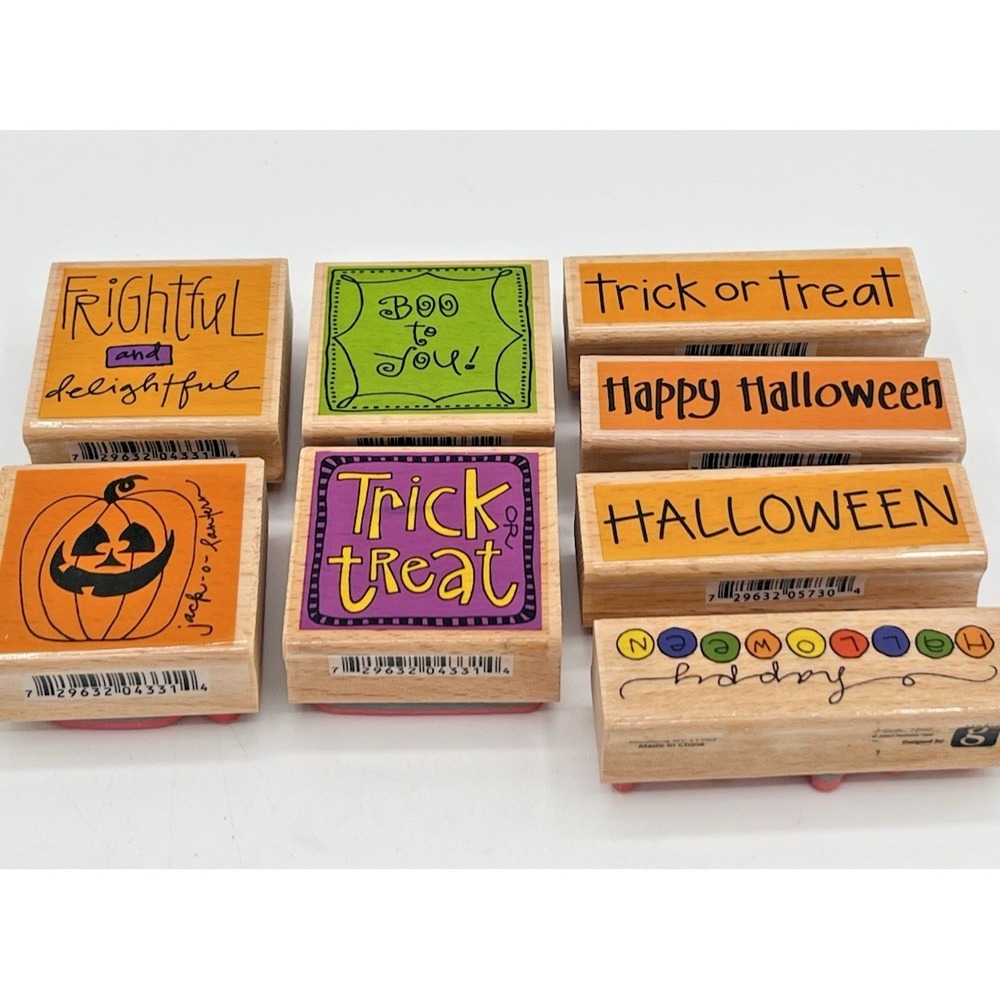 NOS G Studio Halloween Rubber Stamps Lot 8 Trick or Treat Pumpkin Craft Vintage